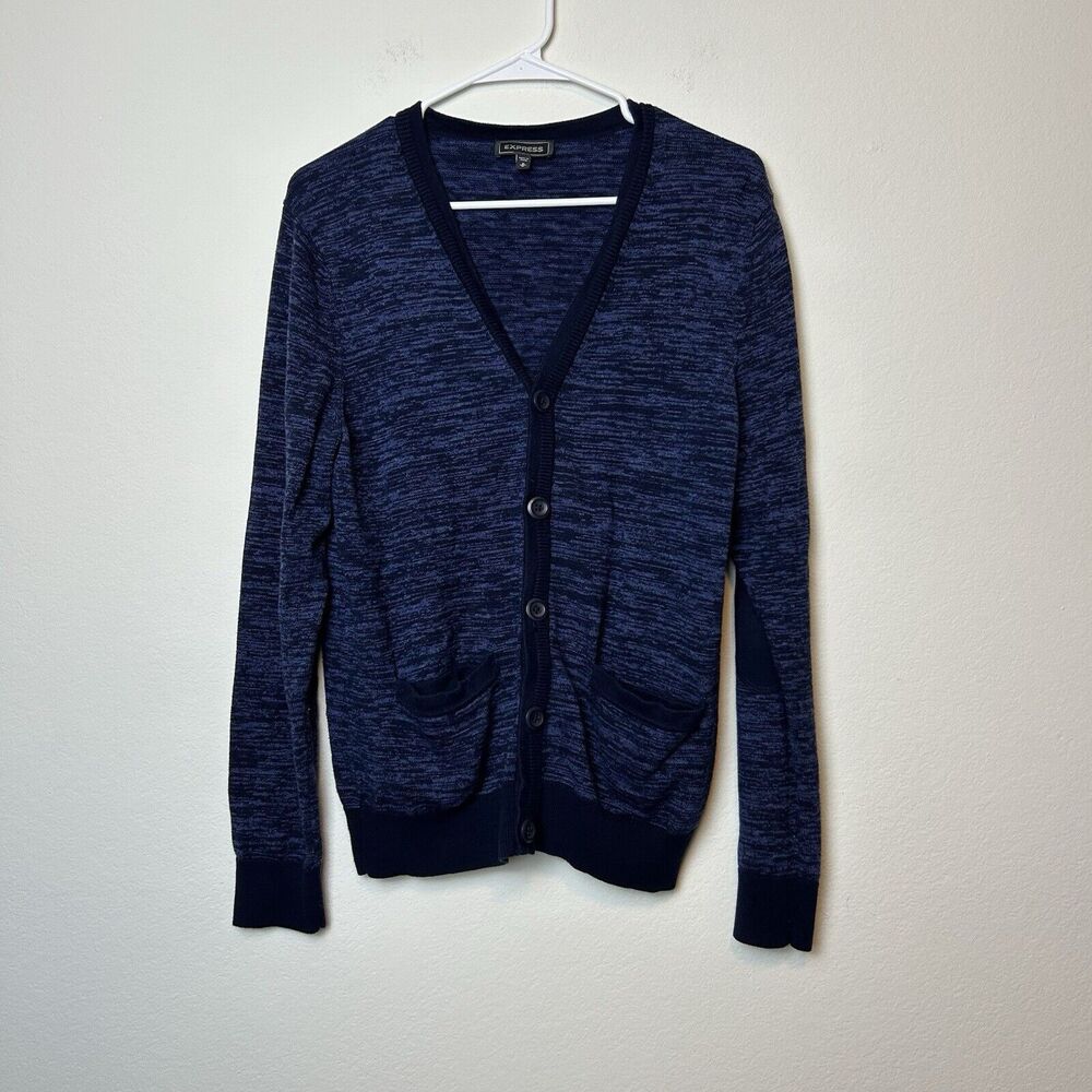 Express Cardigan Men's Medium Blue Knit Button Up Classic Casual Preppy Grandpa
